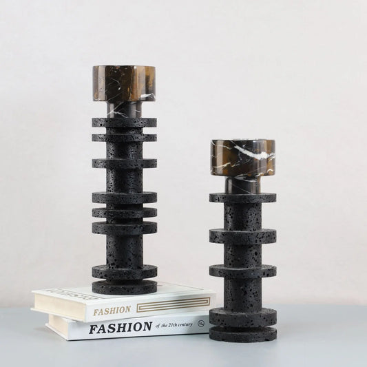 DecorBites™ Black Marble Candle Holder for Elegant Table Centerpieces