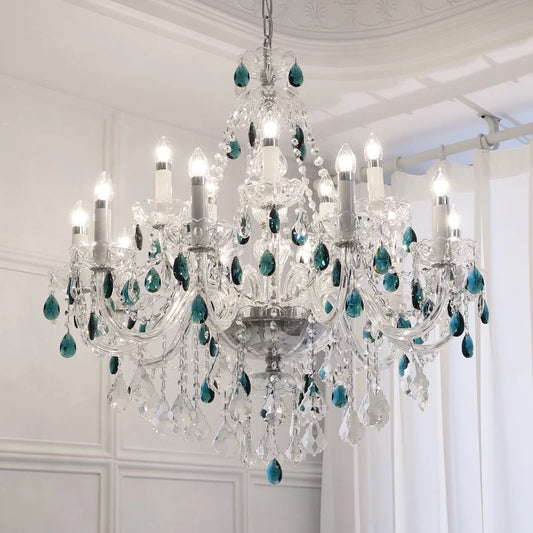 DecorBites™ Blue Crystal Chandelier: Luxury E14 Pendant Lights for Living Room and Bedroom