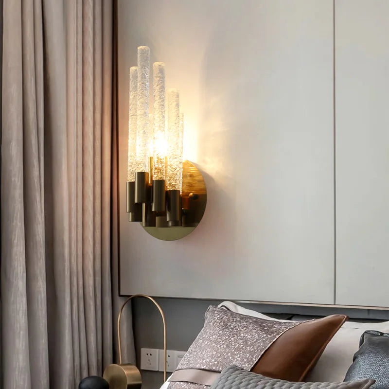 DecorBites™ Gold Metal Glass Wall Sconce, Elegant E14 Bulb Foyer Bedroom Dining Room Lamp