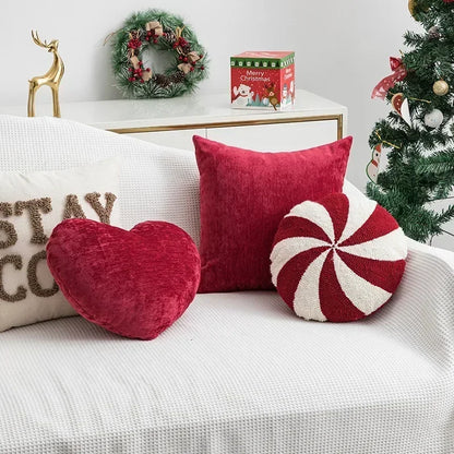 DecorBites™ Christmas Cartoon Candy Cushion Cover - Nordic Red Festival Patchwork Embroidered Design