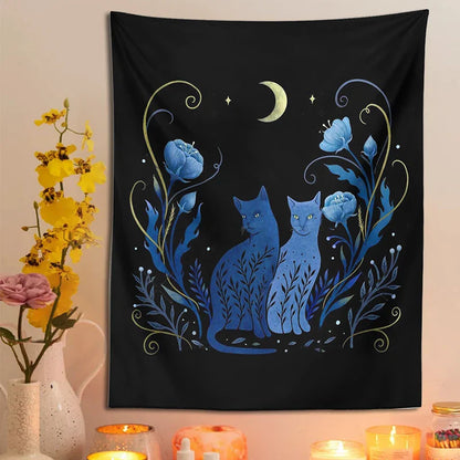 Decobites Moon Cat Tarot Tapestry: Psychedelic Wall Hanging for Hippie Home Decor