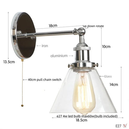 Decorbites™ Klares Glas Eisen LED Wandlampe Rustikales Industrielles Vintage Steckdosensleuchte