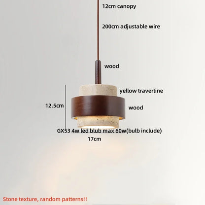 DecorBites™ LED Pendant Lights Bar Decor Yellow Travertine Stone Wood Hang Lamp