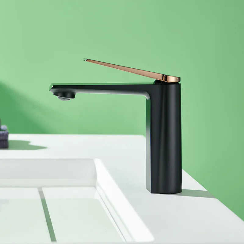 Grifo de baño gris oro Decorbites™ de una sola manija mezclador para fregadero montado en cubierta