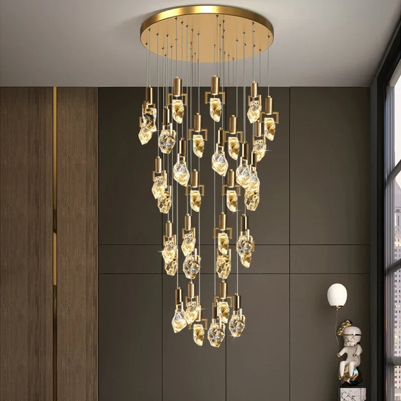 DecorBites™ Elegant Diamond Crystal Chandelier LED Light Fixture Gold Home Decor