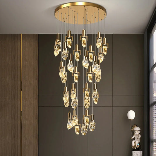 DecorBites™ Elegant Diamond Crystal Chandelier LED Light Fixture Gold Home Decor