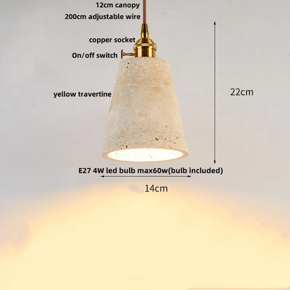 DecorBites™ LED Knob Switch Pendant Lamp Yellow Travertine Copper Wabi Sabi Hanging Lights