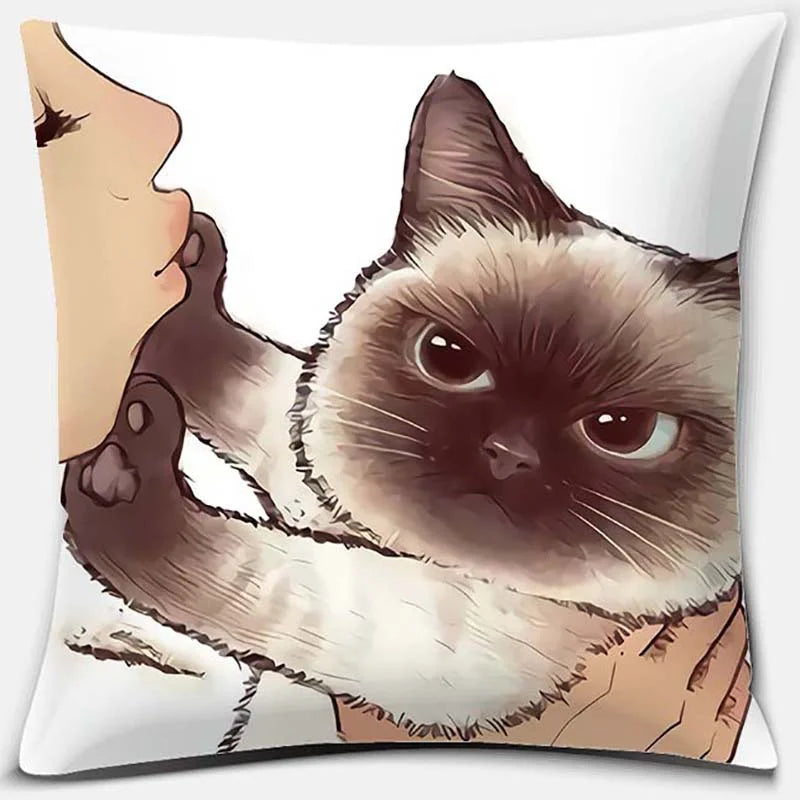 DecorBites™ Cute Cat Kiss Love Cartoon Pillowcase for Home Decor