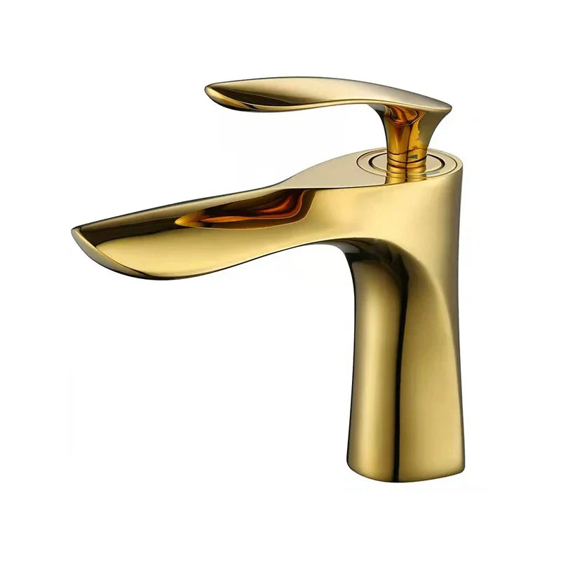 Grifo mezclador DecorBites™ Gold con cascada dorada para lavabo e inodoro