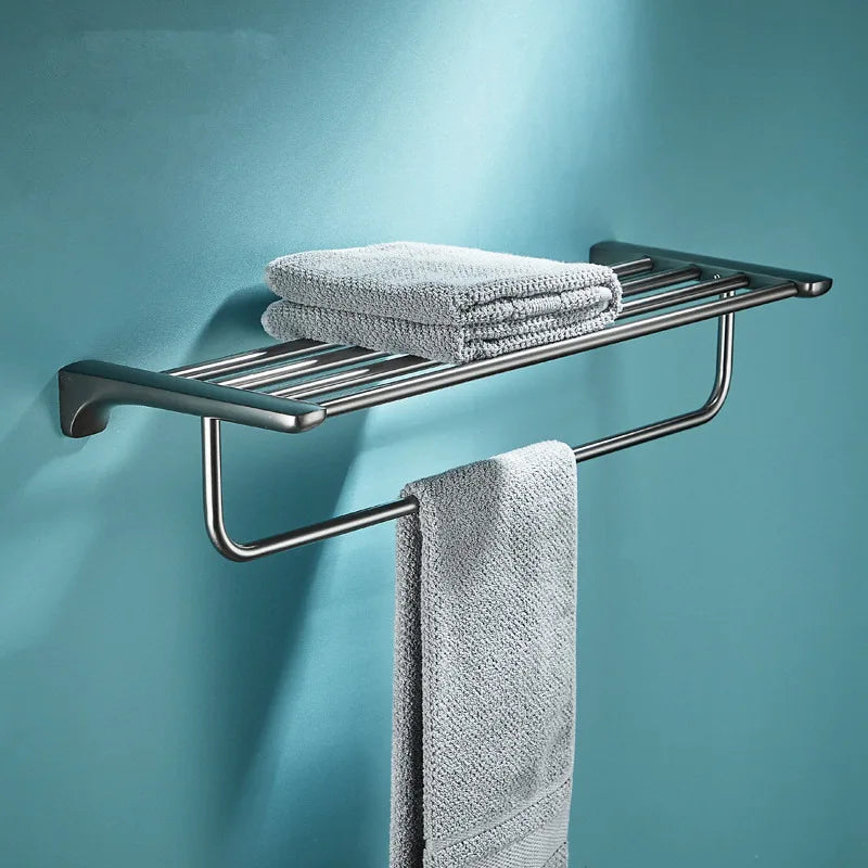 DecorBites™ Grey Bathroom Accessories Set: Paper Holder, Corner Shelf, Towel Rack, Toilet Brush Holder, Towel Holder
