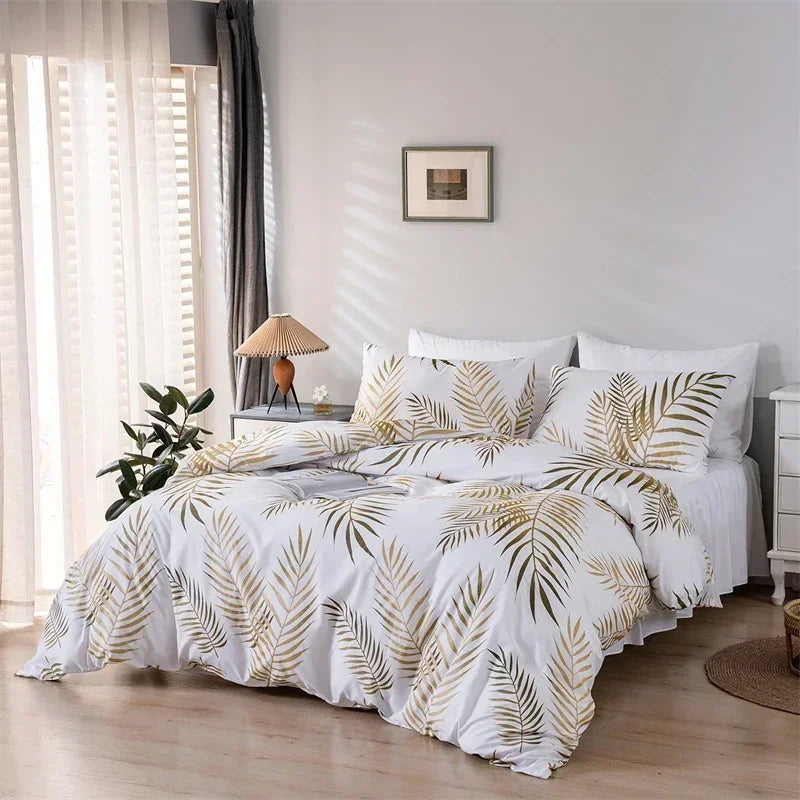 Decobites Gold Print Queen Duvet Set with 2 Pillowcases - Soft & Stylish Bedding Solution