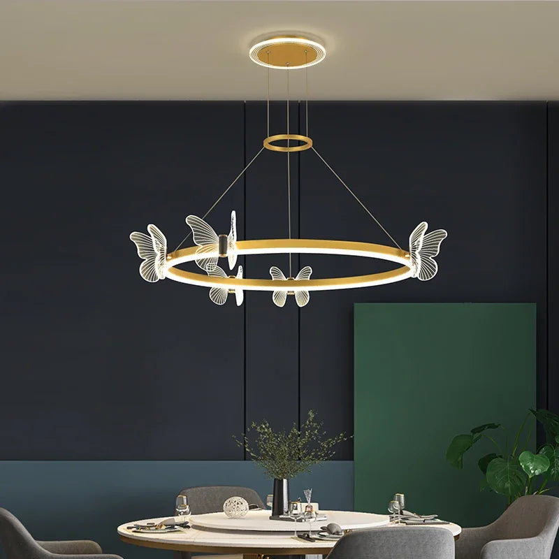 Decorbites™ Gold-Schmetterling-Kristall-Leuchter-Hängeampel für elegante Wohnzimmer- und Restaurantdekoration