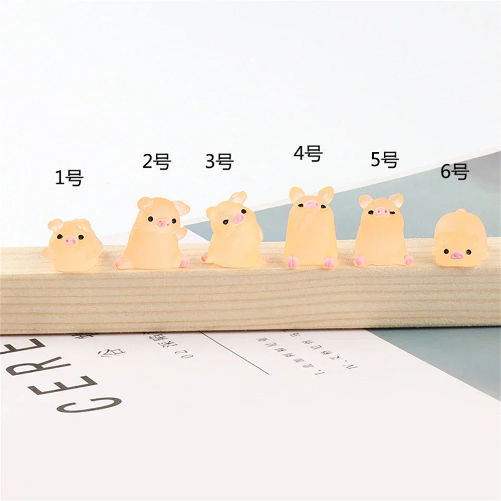 ديكور بايتس™ - تماثيل صغيرة على شكل خنزير كاواي - 6 قطع - حرف يدوية - ديكور منزلي