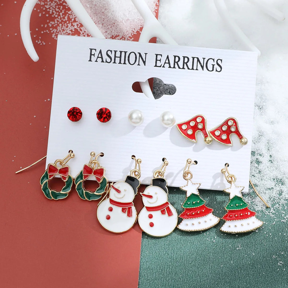 6 pairs/lot Christmas Earrings Xmas Tree Elk Snowman Santa Claus Cute Stud Earrings Set Kit Christmas Gifts For Women Girls Kids