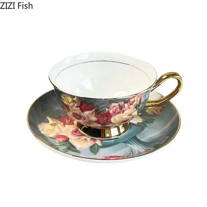 DecorBites™ Flowers Pattern Porcelain Coffee Cup & Saucer Set - Exquisite Tea & Juice Mug