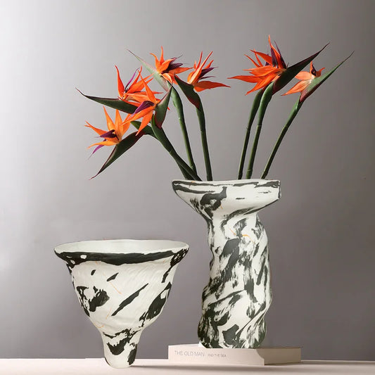 DecorBites™ Abstract Clay Pot Colorful Ceramic Vase, Irregular Shape Flower Arrangement Home Decor