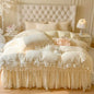 Decobites Lace Princess Bedding Set with Velvet Bed Skirt & Quilt Cover