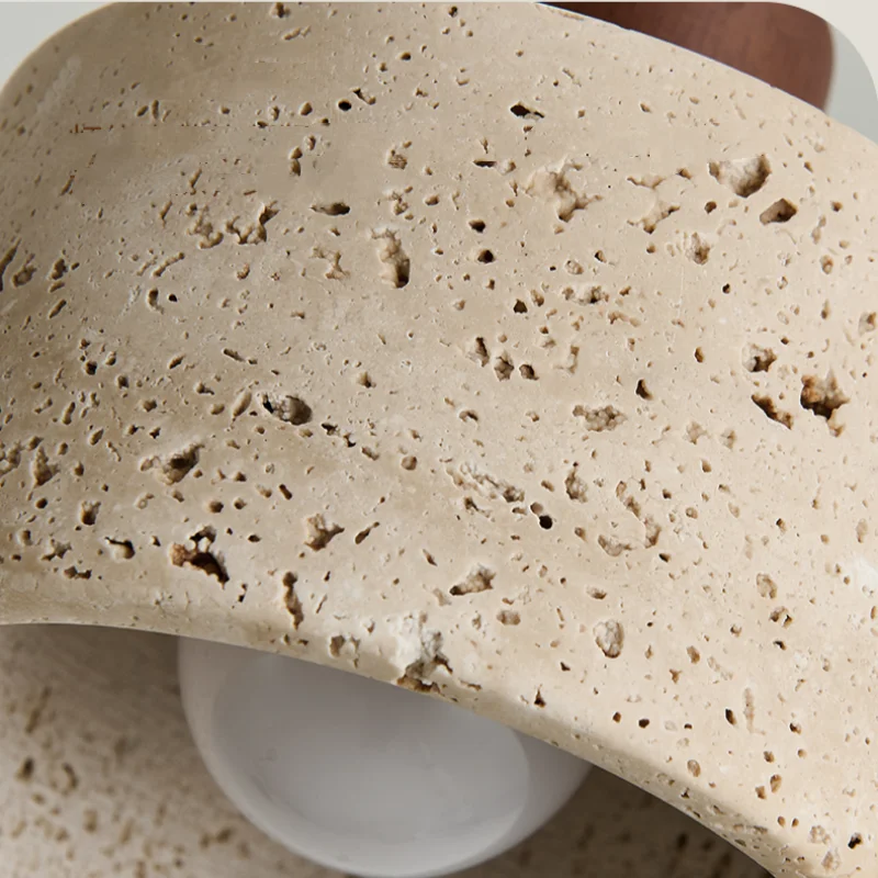 Lámpara colgante LED DecorBites™: Luminaria moderna nórdica con dosel de madera y travertino amarillo