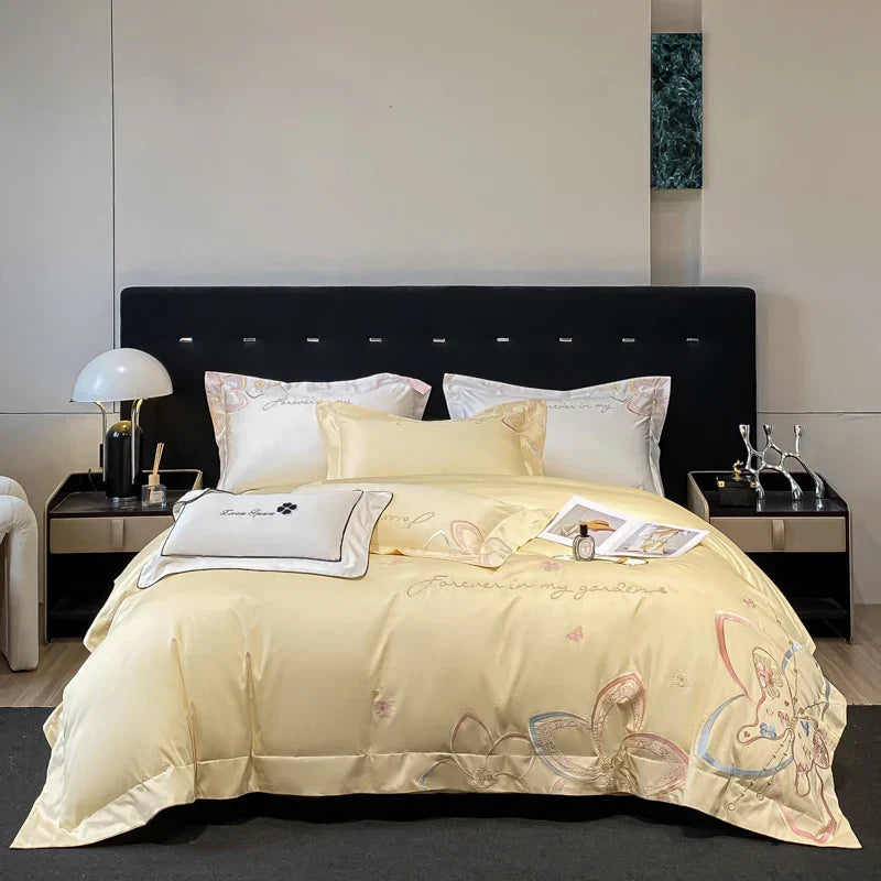 Decobites Embroidered Butterfly Flowers Patchwork Bedding Set