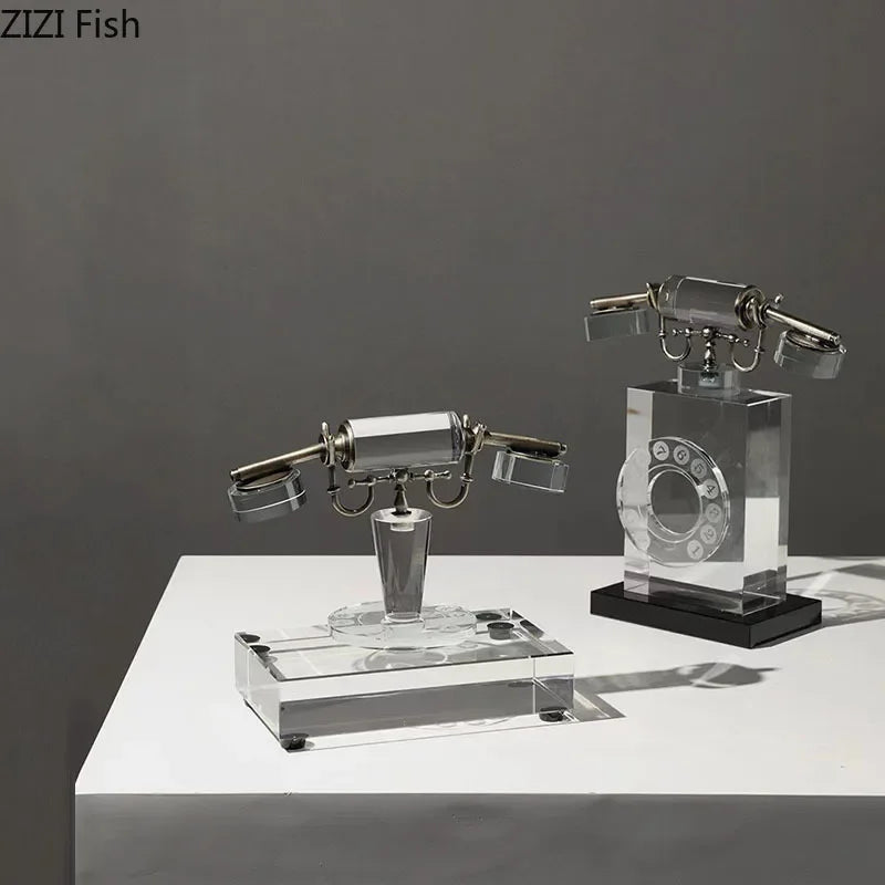 DecorBites™ Crystal Telephone Sculpture Desk Decoration Retro Fixed Phone Room Decor Craft