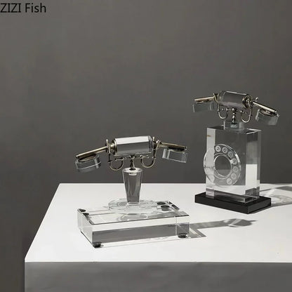 DecorBites™ Crystal Telephone Sculpture Desk Decoration Retro Fixed Phone Room Decor Craft