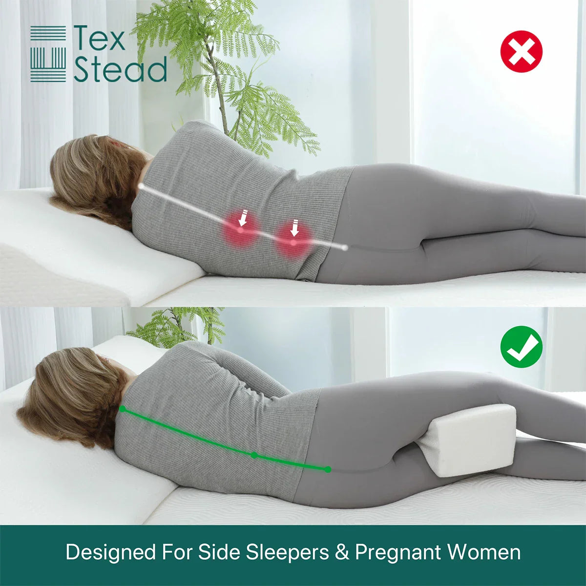 Decobites Memory Foam Knee Pillow for Side Sleepers, Spine Alignment & Leg Blood Circulation.