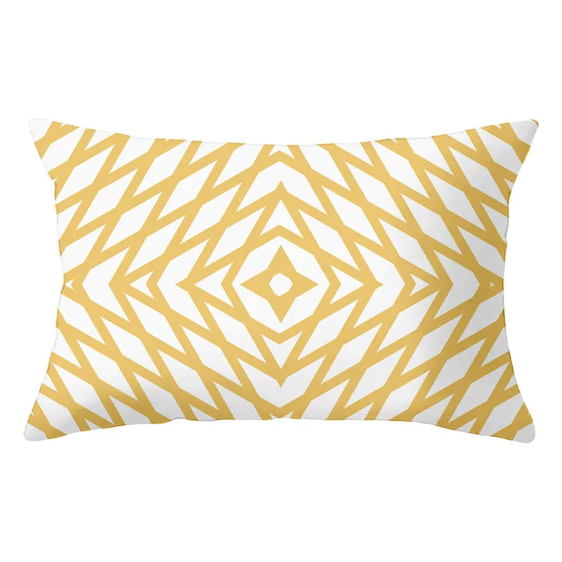 Funda de almohada rectangular curva con rayas geométricas DecorBites™ - Cojines decorativos para sofá en amarillo y azul