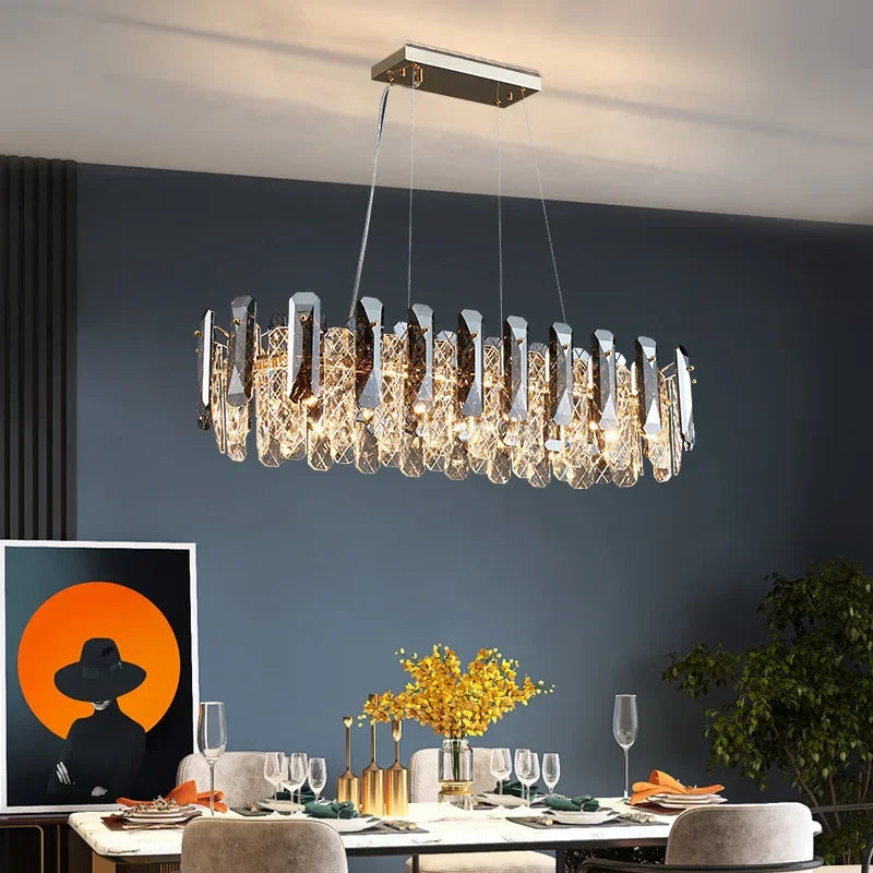 DecorBites™ Crystal LED Chandelier: Modern Luxury Pendant Light for Bedroom, Restaurant, and Home Decor