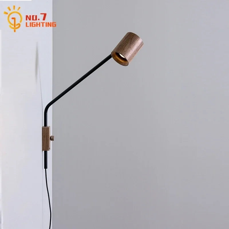 DecorBites™ Black Walnut Swing Arm Wall Lamp with Switch | Minimalist Design for Home Decor