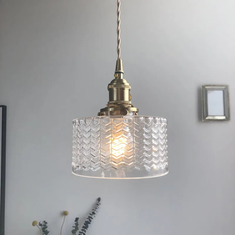 Green Glass Pendant Light Polished Copper 3-Head