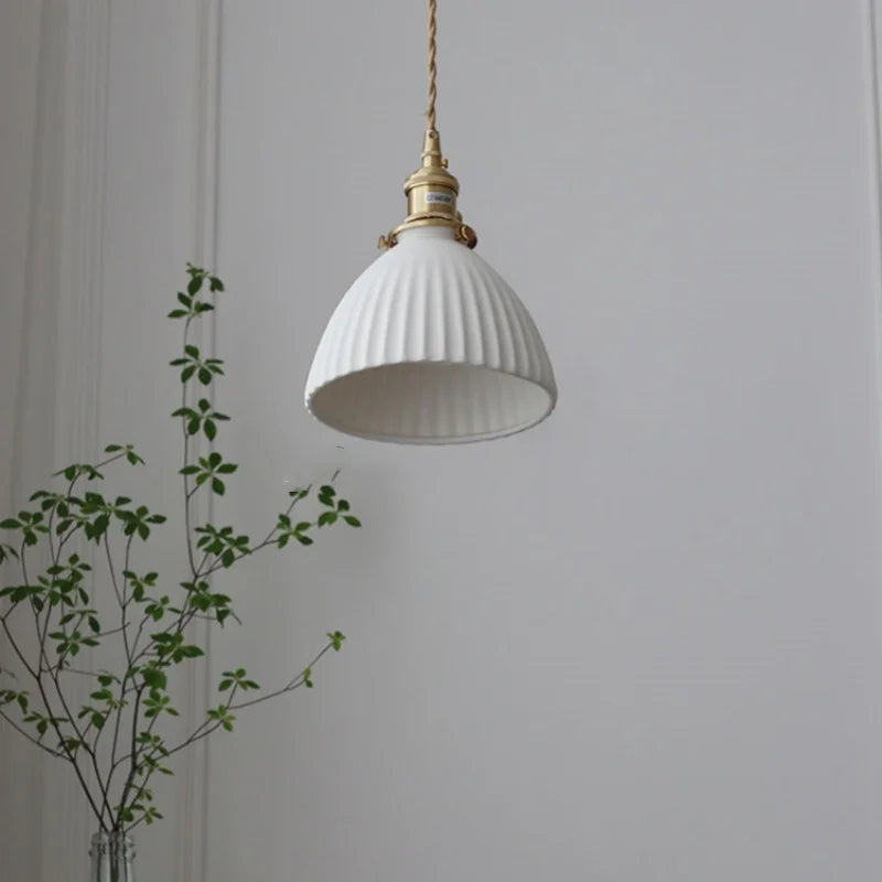 DecorBites™ Ceramic LED Pendant Light Fixture with Adjustable Wire, Brass Knob Switch