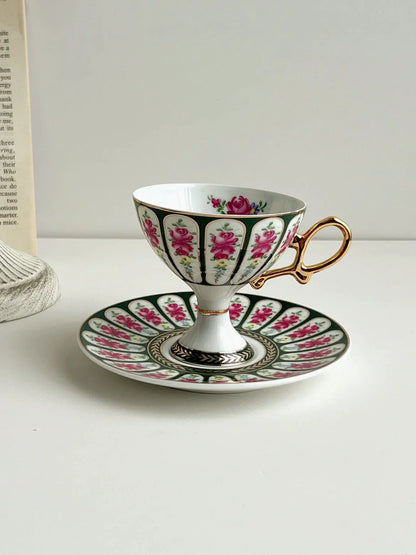 Juego de tazas para café con leche y capuchino estilo corte DecorBites™ con platillo, juego de tazas de té