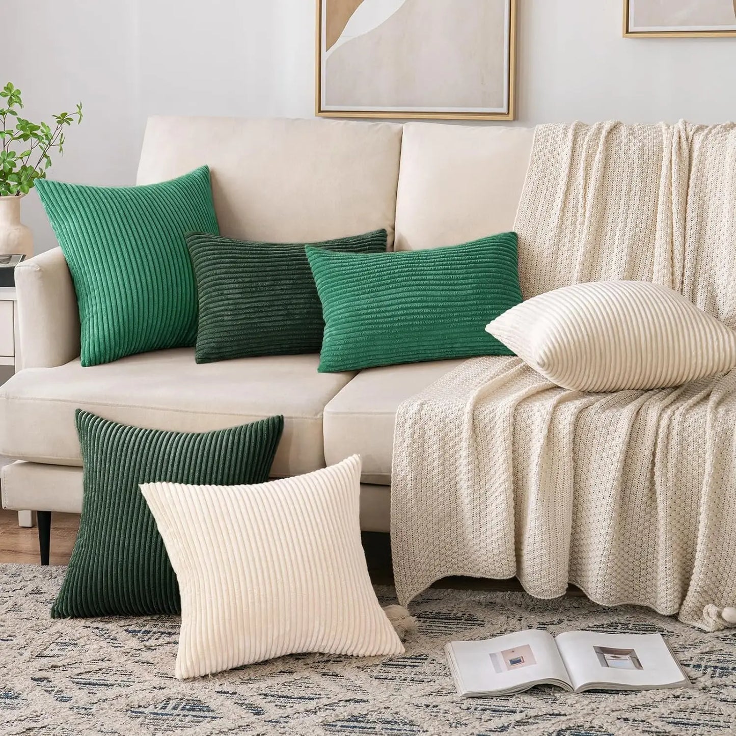 أغطية وسائد ديكوربايتس™ المخططة من قماش مخملي - أغطية وسائد ناعمة مزخرفة