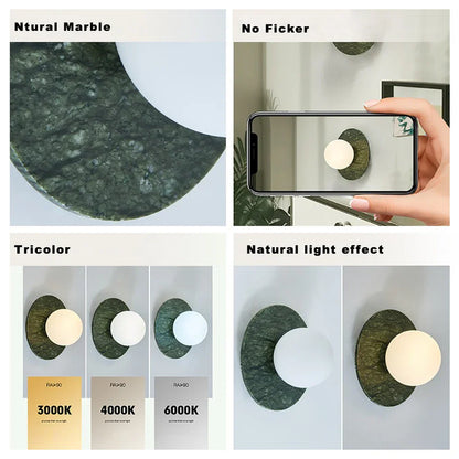 Lámpara de pared LED DecorBites™ de mármol verde para una decoración de sala de estar de lujo