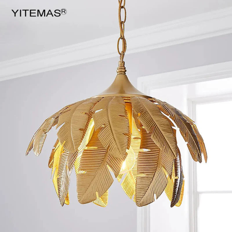 DecorBites™ Gold Leaves Chandelier Small Pendant Lighting for Kitchen Island Hallway E27 Socket