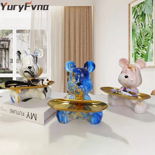 DecorBites™ Graffiti Bear Figurine: Modern Animal Statue & Key Storage Shelf