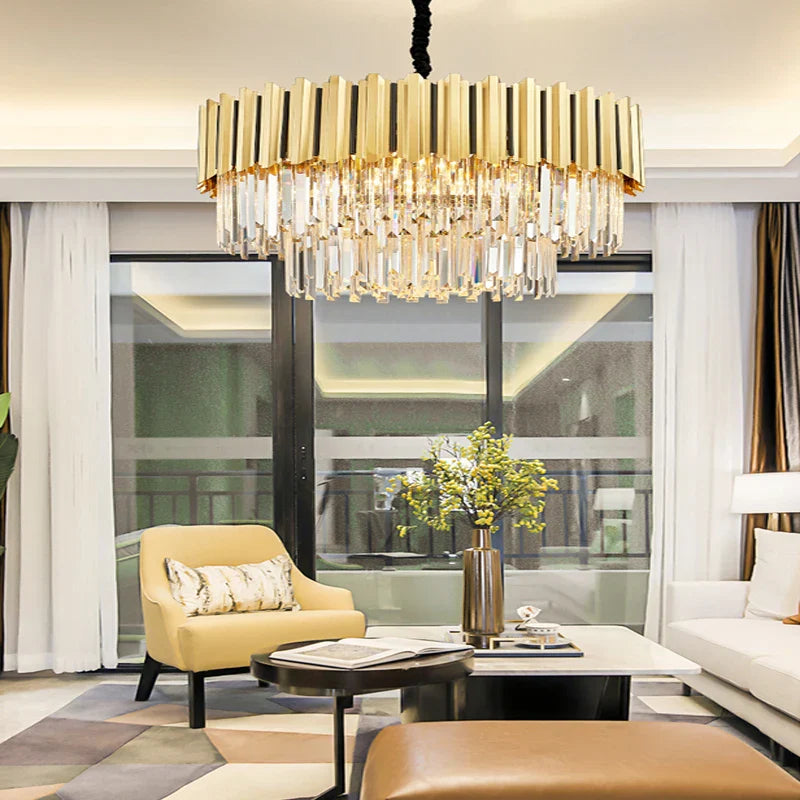 DecorBites™ Gold Crystal LED Chandelier: Modern Luxe Lighting Fixture for Home Decor