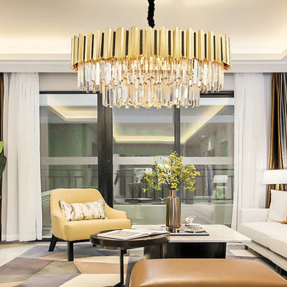 DecorBites™ Gold Crystal LED Chandelier: Modern Luxe Lighting Fixture for Home Decor