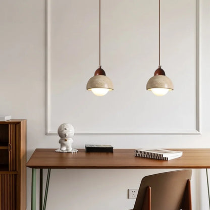 DecorBites™ Japanese LED Hanging Lamp Yellow Travertine Pendant Lighting for Bedroom and Dining Room