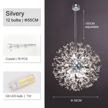 DecorBites™ Dandelion Chandelier: Luxury Crystal Pendant Lamp for Living Room and Bedroom