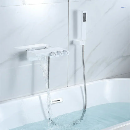 DecorBites™ Gold/Black Tub Shower Set Wall Mount Waterfall Mixer Tap Brass Rotatable