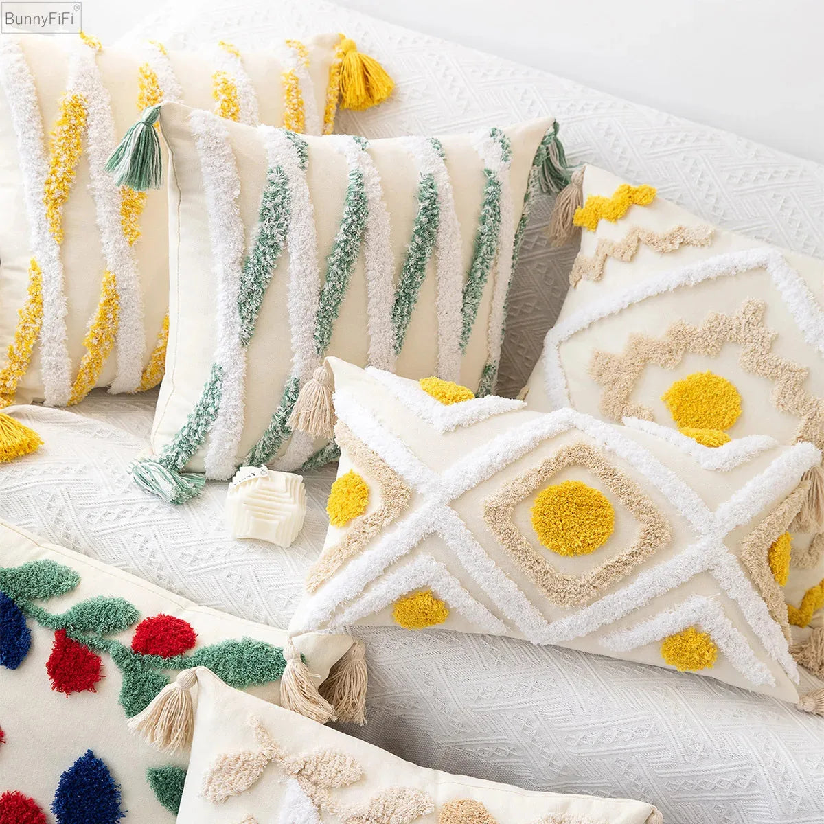 DecorBites™ Embroidered Geometric Leaves Pillow Cover Handmade Home Decor 30x50cm/45x45cm