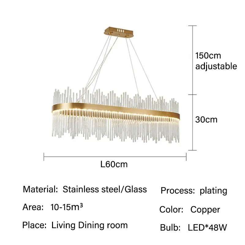 DecorBites™ Glass Rod LED Pendant Chandelier: Elegant Lighting Fixture for Home Living Dining Bedroom Decor