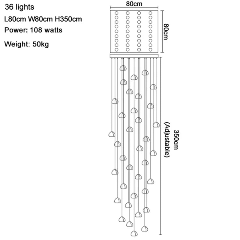 Lámpara de araña DecorBites™ Crystal Water Droplet: Lámpara colgante LED moderna para escaleras - Lámpara colgante esférica de lujo