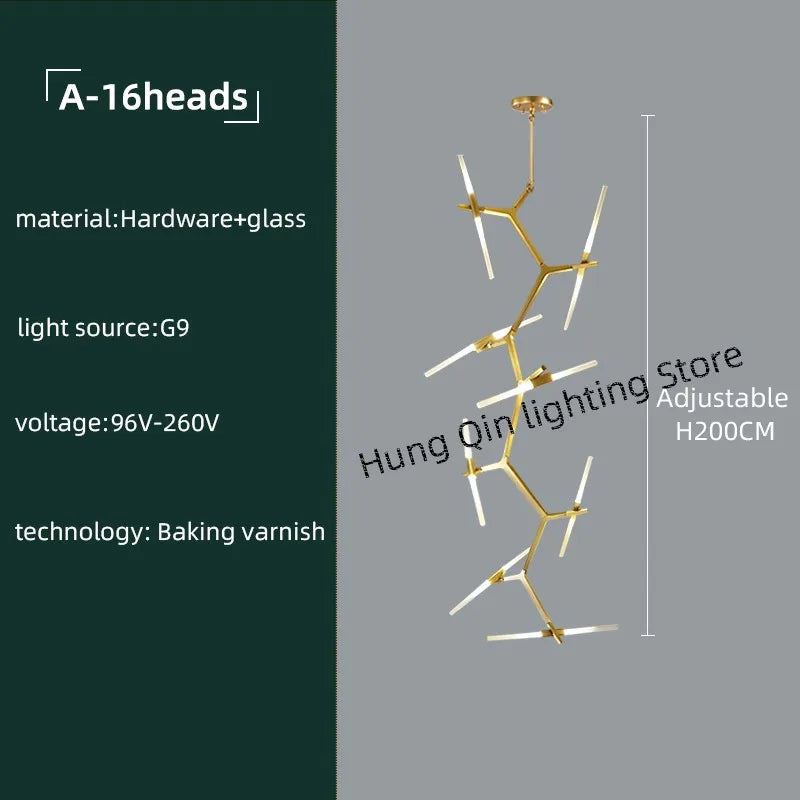 DecorBites™ Gold Branch LED Chandelier for Duplex Villa Staircase - Modern Indoor Lighting