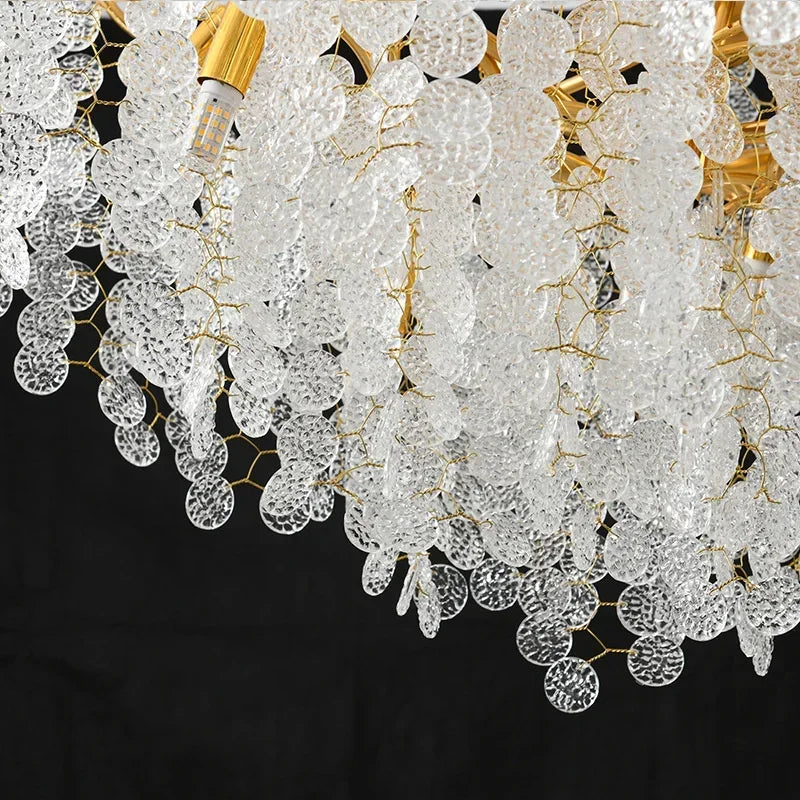 Gold Glass Pendant Chandelier Round L160cm