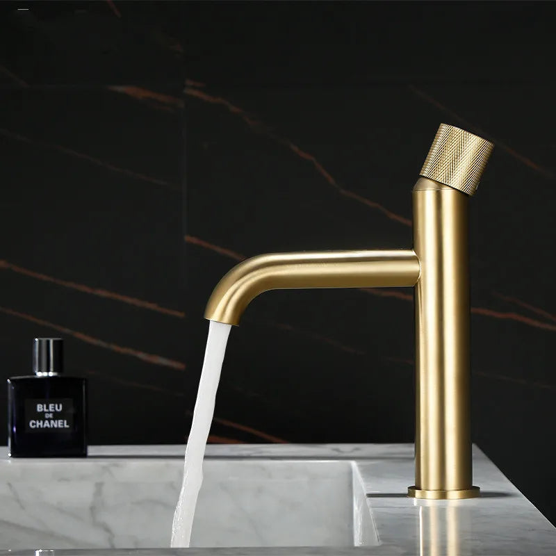 DecorBites™ Brushed Gold Basin Faucet - Single Handle, Deck Mounted Cold & Hot Water Mixer