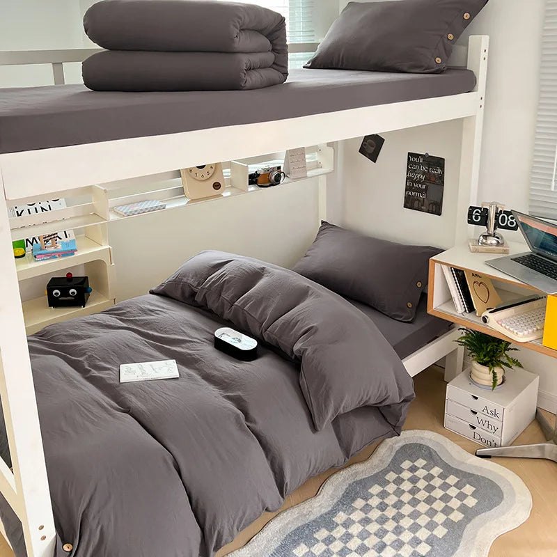 DecorBites™ Buttoned Washed Cotton Bedding Set: Soft & Breathable Quilt Cover for Home or Dorm