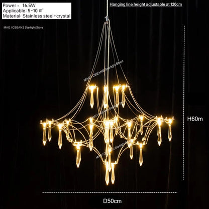 Starry Crystal Firefly Pendant Chandelier in Polished Steel