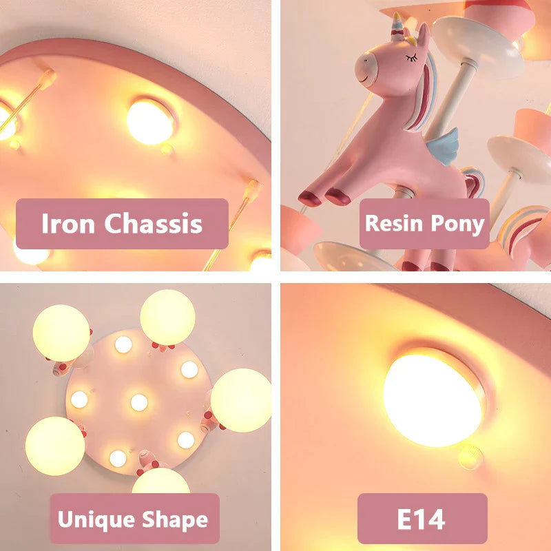 Lámpara de Araña Carrusel de Sueños para Niños Decorbites™: Luz Colgante Moderna, Creativa y Linda para Dormitorio
